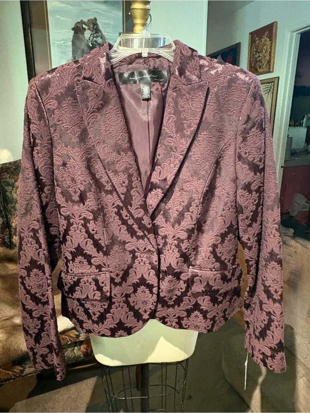 Apostrophe Plum Metallic Damask Brocade Blazer Jacket NWT Size 12